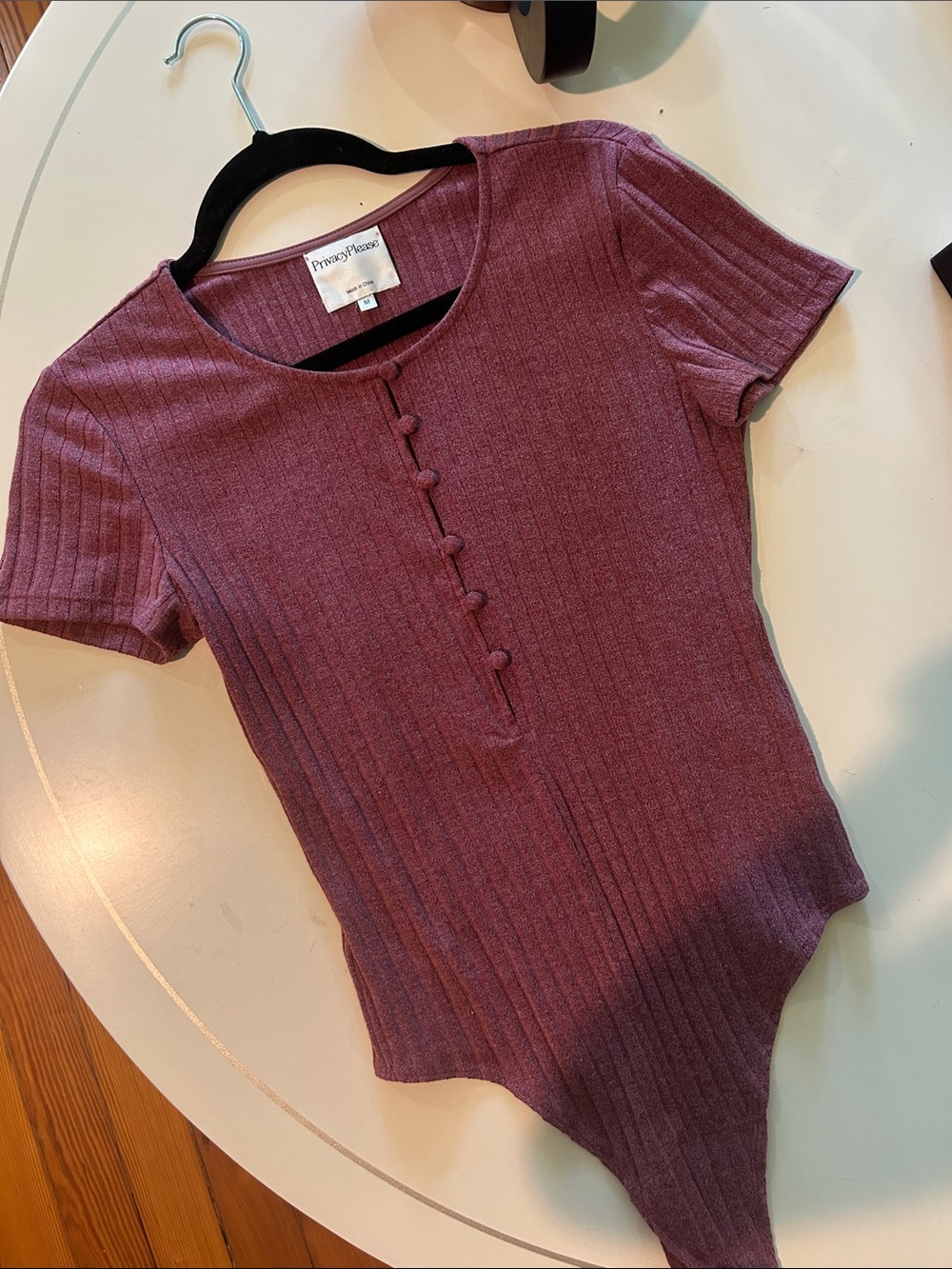 Privacy Please Berry Ribbed Body Suit